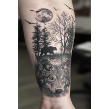 Dövme Kutusu Geçici Dövme | Kurt ve Ayı Tasarımı – Doğanın Gücü, Cesaret ve Özgürlüğün Simgesi