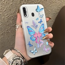 HONTINGA Samsung Galaxy A20 ile Uyumlu Kılıfı Silikon Kenar Sert Arka Düşüme Önleyici Basitlik Anti Düşme Kamera Korumali Kelebek Desen Telefon Kılıfı Kadın ve Erkek Için Uygundur K1-0854