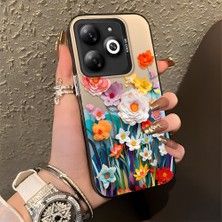 HONTINGA Infinix Smart 8 ile Uyumlu Kılıfı Silikon Kenar Sert Arka Düşüme Önleyici Basitlik Anti Düşme Kamera Korumali Çiçek Desen Telefon Kılıfı Kadın ve Erkek Için Uygundur K1-0859
