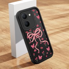 HONTINGA Vivo Y36 5g ile Uyumlu Kılıfı Düşüme Önleyici Basitlik Anti Düşme Kamera Korumali Şirin Kedi Siyah Kurdele Düğümü Desen Yumuşak Silikon Telefon Kılıfı Kadın ve Erkek Için Uygundur K2-0463