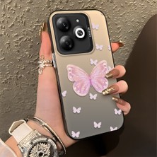 HONTINGA Tecno Spark 20 ile Uyumlu Kılıfı Silikon Kenar Sert Arka Düşüme Önleyici Basitlik Anti Düşme Kamera Korumali Pembe Kelebek Desen Telefon Kılıfı Kadın ve Erkek Için Uygundur K1-0862