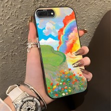 HONTINGA iPhone 7 Plus ile Uyumlu Kılıfı Silikon Kenar Sert Arka Düşüme Önleyici Basitlik Anti Düşme Kamera Korumali Gökkuşağı Desen Telefon Kılıfı Kadın ve Erkek Için Uygundur K1-0853