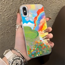 HONTINGA iPhone x ile Uyumlu Kılıfı Silikon Kenar Sert Arka Düşüme Önleyici Basitlik Anti Düşme Kamera Korumali Gökkuşağı Desen Telefon Kılıfı Kadın ve Erkek Için Uygundur K1-0853