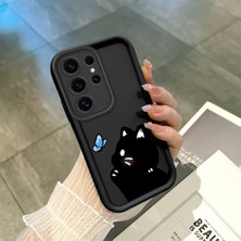 HONTINGA Samsung Galaxy S25 Ultra ile Uyumlu Kılıfı Düşüme Önleyici Basitlik Anti Düşme Kamera Korumali Siyah Kedi Desen Yumuşak Silikon Telefon Kılıfı Kadın ve Erkek Için Uygundur K2-0265