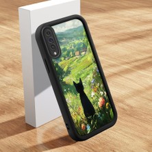 HONTINGA Samsung Galaxy A50 ile Uyumlu Kılıfı Düşüme Önleyici Basitlik Anti Düşme Kamera Korumali Şirin Kedi Siyah Kedi Desen Yumuşak Silikon Telefon Kılıfı Kadın ve Erkek Için Uygundur K2-0258