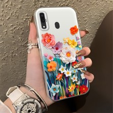 HONTINGA Samsung Galaxy A20 ile Uyumlu Kılıfı Silikon Kenar Sert Arka Düşüme Önleyici Basitlik Anti Düşme Kamera Korumali Çiçek Desen Telefon Kılıfı Kadın ve Erkek Için Uygundur K1-0859