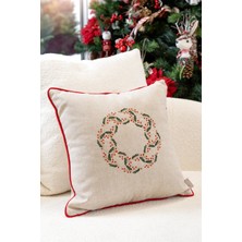 Koza Home Xmas Bej Nakşlı Biyeli Kırlent Kılıfı 45X45 2550