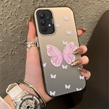 HONTINGA Samsung Galaxy A32 ile Uyumlu Kılıfı Silikon Kenar Sert Arka Düşüme Önleyici Basitlik Anti Düşme Kamera Korumali Pembe Kelebek Desen Telefon Kılıfı Kadın ve Erkek Için Uygundur K1-0862