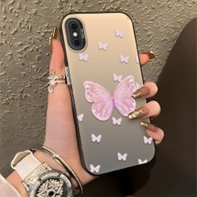 HONTINGA iPhone Xs Max ile Uyumlu Kılıfı Silikon Kenar Sert Arka Düşüme Önleyici Basitlik Anti Düşme Kamera Korumali Pembe Kelebek Desen Telefon Kılıfı Kadın ve Erkek Için Uygundur K1-0862