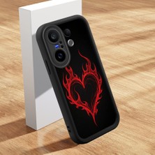 HONTINGA Vivo X200 Fe ile Uyumlu Kılıfı Düşüme Önleyici Basitlik Anti Düşme Kamera Korumali Şirin Kedi Siyah Kalp Desen Yumuşak Silikon Telefon Kılıfı Kadın ve Erkek Için Uygundur K2-0257