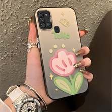 HONTINGA Samsung Galaxy A21S ile Uyumlu Kılıfı Silikon Kenar Sert Arka Düşüme Önleyici Basitlik Anti Düşme Kamera Korumali Çiçek Desen Telefon Kılıfı Kadın ve Erkek Için Uygundur K1-0860