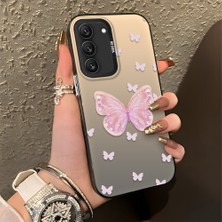 HONTINGA Samsung Galaxy S22 ile Uyumlu Kılıfı Silikon Kenar Sert Arka Düşüme Önleyici Basitlik Anti Düşme Kamera Korumali Pembe Kelebek Desen Telefon Kılıfı Kadın ve Erkek Için Uygundur K1-0862