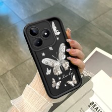 HONTINGA Realme C53 ile Uyumlu Kılıfı Düşüme Önleyici Basitlik Anti Düşme Kamera Korumali Siyah Gümüş Kelebek Desen Yumuşak Silikon Telefon Kılıfı Kadın ve Erkek Için Uygundur K2-0459