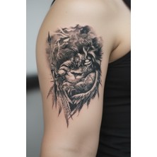 Dövme Kutusu Geçici Dövme – Aslan ve Savaşçı 3D Motifi ile Güç, Cesaret ve Liderliğin Sembolü!