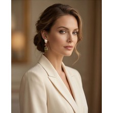 Uretti - Nerman 4053 2161 Vintage Kahverengi Yeşil Beyaz Taşlı Sallantılı Küpe