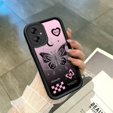 HONTINGA Samsung Galaxy A04E ile Uyumlu Kılıfı Düşüme Önleyici Basitlik Anti Düşme Kamera Korumali Siyah Kelebek Desen Yumuşak Silikon Telefon Kılıfı Kadın ve Erkek Için Uygundur K2-0458