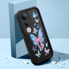 HONTINGA Vivo V50 Lite ile Uyumlu Kılıfı Düşüme Önleyici Basitlik Anti Düşme Kamera Korumali Şirin Kedi Siyah Küçük Kelebek Desen Yumuşak Silikon Telefon Kılıfı Kadın ve Erkek Için Uygundur K2-0464