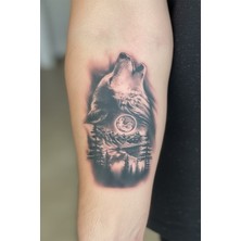 Dövme Kutusu Geçici Dövme – Kurt 3D Motifi ile Özgürlük, Güç ve Doğanın Yırtıcı Ruhunun Sembolü!