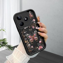HONTINGA Realme C53 ile Uyumlu Kılıfı Düşüme Önleyici Basitlik Anti Düşme Kamera Korumali Siyah Gümüş Kelebek Desen Yumuşak Silikon Telefon Kılıfı Kadın ve Erkek Için Uygundur K2-0459