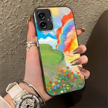 HONTINGA Samsung Galaxy A06 ile Uyumlu Kılıfı Silikon Kenar Sert Arka Düşüme Önleyici Basitlik Anti Düşme Kamera Korumali Gökkuşağı Desen Telefon Kılıfı Kadın ve Erkek Için Uygundur K1-0853