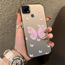 HONTINGA Realme C15 ile Uyumlu Kılıfı Silikon Kenar Sert Arka Düşüme Önleyici Basitlik Anti Düşme Kamera Korumali Pembe Kelebek Desen Telefon Kılıfı Kadın ve Erkek Için Uygundur K1-0862