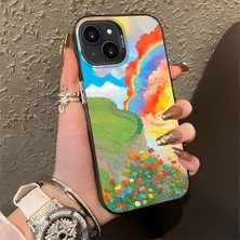 HONTINGA iPhone 14 ile Uyumlu Kılıfı Silikon Kenar Sert Arka Düşüme Önleyici Basitlik Anti Düşme Kamera Korumali Gökkuşağı Desen Telefon Kılıfı Kadın ve Erkek Için Uygundur K1-0853