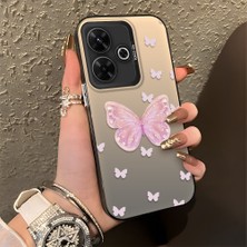 HONTINGA Xiaomi Redmi 13 ile Uyumlu Kılıfı Silikon Kenar Sert Arka Düşüme Önleyici Basitlik Anti Düşme Kamera Korumali Pembe Kelebek Desen Telefon Kılıfı Kadın ve Erkek Için Uygundur K1-0862