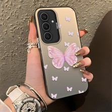 HONTINGA Samsung Galaxy S25 Plus ile Uyumlu Kılıfı Silikon Kenar Sert Arka Düşüme Önleyici Basitlik Anti Düşme Kamera Korumali Pembe Kelebek Desen Telefon Kılıfı Kadın ve Erkek Için Uygundur K1-0862