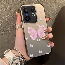 HONTINGA Vivo X200 Fe ile Uyumlu Kılıfı Silikon Kenar Sert Arka Düşüme Önleyici Basitlik Anti Düşme Kamera Korumali Pembe Kelebek Desen Telefon Kılıfı Kadın ve Erkek Için Uygundur K1-0862