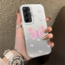HONTINGA Samsung Galaxy A35 ile Uyumlu Kılıfı Silikon Kenar Sert Arka Düşüme Önleyici Basitlik Anti Düşme Kamera Korumali Pembe Kelebek Desen Telefon Kılıfı Kadın ve Erkek Için Uygundur K1-0862