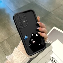 HONTINGA Samsung Galaxy A32 ile Uyumlu Kılıfı Düşüme Önleyici Basitlik Anti Düşme Kamera Korumali Siyah Kedi Desen Yumuşak Silikon Telefon Kılıfı Kadın ve Erkek Için Uygundur K2-0265