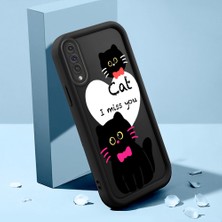 HONTINGA Samsung Galaxy A50 ile Uyumlu Kılıfı Düşüme Önleyici Basitlik Anti Düşme Kamera Korumali Şirin Kedi Siyah Kedi Desen Yumuşak Silikon Telefon Kılıfı Kadın ve Erkek Için Uygundur K2-0258