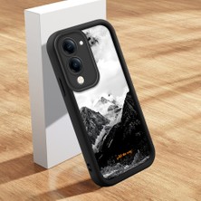 HONTINGA Vivo Y04 ile Uyumlu Kılıfı Düşüme Önleyici Basitlik Anti Düşme Kamera Korumali Şirin Kedi Siyah Yüksek Dağ Desen Yumuşak Silikon Telefon Kılıfı Kadın ve Erkek Için Uygundur K2-0259