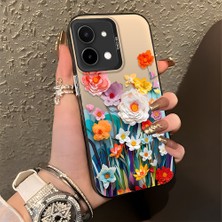 HONTINGA Vivo Y28 ile Uyumlu Kılıfı Silikon Kenar Sert Arka Düşüme Önleyici Basitlik Anti Düşme Kamera Korumali Çiçek Desen Telefon Kılıfı Kadın ve Erkek Için Uygundur K1-0859