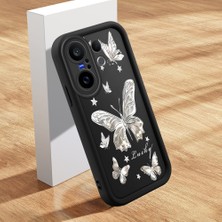 HONTINGA Vivo X200 Fe ile Uyumlu Kılıfı Düşüme Önleyici Basitlik Anti Düşme Kamera Korumali Şirin Kedi Siyah Gümüş Kelebek Desen Yumuşak Silikon Telefon Kılıfı Kadın ve Erkek Için Uygundur K2-0459