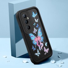 HONTINGA Realme C65 4g ile Uyumlu Kılıfı Düşüme Önleyici Basitlik Anti Düşme Kamera Korumali Şirin Kedi Siyah Küçük Kelebek Desen Yumuşak Silikon Telefon Kılıfı Kadın ve Erkek Için Uygundur K2-0464