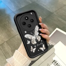 HONTINGA Xiaomi Redmi 14C 4g ile Uyumlu Kılıfı Düşüme Önleyici Basitlik Anti Düşme Kamera Korumali Siyah Gümüş Kelebek Desen Yumuşak Silikon Telefon Kılıfı Kadın ve Erkek Için Uygundur K2-0459