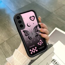 HONTINGA Samsung Galaxy A56 ile Uyumlu Kılıfı Düşüme Önleyici Basitlik Anti Düşme Kamera Korumali Siyah Kelebek Desen Yumuşak Silikon Telefon Kılıfı Kadın ve Erkek Için Uygundur K2-0458