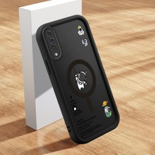 HONTINGA Samsung Galaxy A50 ile Uyumlu Kılıfı Düşüme Önleyici Basitlik Anti Düşme Kamera Korumali Şirin Kedi Siyah Yaratıcılık Desen Yumuşak Silikon Telefon Kılıfı Kadın ve Erkek Için Uygundur K2-0462