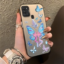 HONTINGA Samsung Galaxy A21S ile Uyumlu Kılıfı Silikon Kenar Sert Arka Düşüme Önleyici Basitlik Anti Düşme Kamera Korumali Kelebek Desen Telefon Kılıfı Kadın ve Erkek Için Uygundur K1-0854