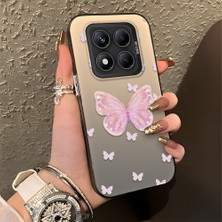 HONTINGA Xiaomi Redmi Note 14 Pro ile Uyumlu Kılıfı Silikon Kenar Sert Arka Düşüme Önleyici Basitlik Anti Düşme Kamera Korumali Pembe Kelebek Desen Telefon Kılıfı Kadın ve Erkek Için Uygundur K1-0862