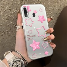 HONTINGA Samsung Galaxy A20 ile Uyumlu Kılıfı Silikon Kenar Sert Arka Düşüme Önleyici Basitlik Anti Düşme Kamera Korumali Renkli Yıldızlar Desen Telefon Kılıfı Kadın ve Erkek Için Uygundur K1-0858