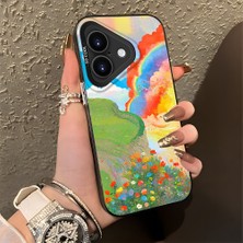 HONTINGA iPhone 16 ile Uyumlu Kılıfı Silikon Kenar Sert Arka Düşüme Önleyici Basitlik Anti Düşme Kamera Korumali Gökkuşağı Desen Telefon Kılıfı Kadın ve Erkek Için Uygundur K1-0853