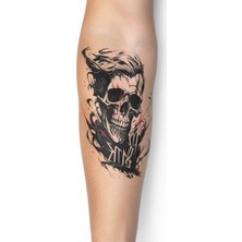 Dövme Kutusu Saçlı Kurukafa Geçici Dövme | Gerçekçi Stilize Rock Punk Kol Bacak Dövmesi