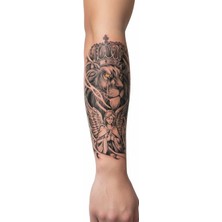 Dövme Kutusu Taçlı Aslan ve Melek Geçici Dövme | Gerçekçi Kraliyet Temalı Kol Bacak Dövmesi