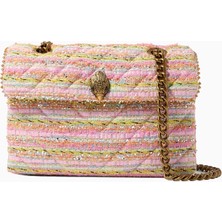Kurt Geiger Classy Gold Tweed Mini Kensington %100 Deri Tasarım Kadın Omuz Çantası