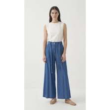 ALLDAY Açık Mavi-Kemerli Pileli Bol Paça Denim Pantolon