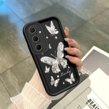 HONTINGA Samsung Galaxy A35 ile Uyumlu Kılıfı Düşüme Önleyici Basitlik Anti Düşme Kamera Korumali Siyah Gümüş Kelebek Desen Yumuşak Silikon Telefon Kılıfı Kadın ve Erkek Için Uygundur K2-0459