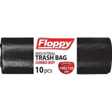 Şeylişeyler - Floppy Endüstriyel Çöp Poşeti 100X150 cm Jumbo Boy Siyah 10’lu 2 Koli (200 Adet – Dayanıklı Sanayi Tipi Çöp Torbası