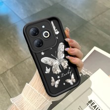 HONTINGA Infinix Smart 8 ile Uyumlu Kılıfı Düşüme Önleyici Basitlik Anti Düşme Kamera Korumali Siyah Gümüş Kelebek Desen Yumuşak Silikon Telefon Kılıfı Kadın ve Erkek Için Uygundur K2-0459